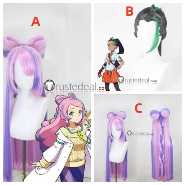 Pokemon Scarlet Violet Miriam Nemona Black Green Pink Styled Cosplay Wig