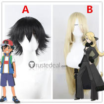 Pokemon Ash Ketchum Cynthia Blodne Black Styled Cosplay Wig