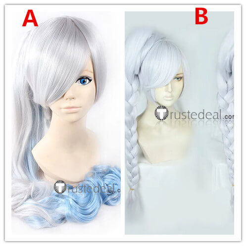 RWBY 7 Weiss Schnee Long Silver Ponytail Cosplay Wigs