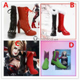 Batman Arkham Knight Clown Girl Harley Quinn Chritsmas Red Black Cosplay Shoes Boots