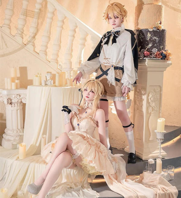 ChuShouMao Genshin Impact Traveler Lumine Hotaru Ying Fanart Doujin Party Gown Cosplay Costume