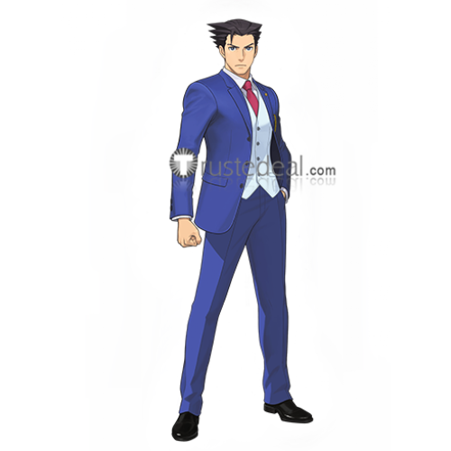 Ace Attorney Phoenix Wright Kristoph Gavin Blue Suit Cosplay Costume