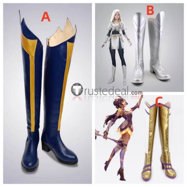 League of Legends LOL Elementalist Storm Lux Prestige Porcelain Lux Warriors Silver Blue Cosplay Boots Shoes