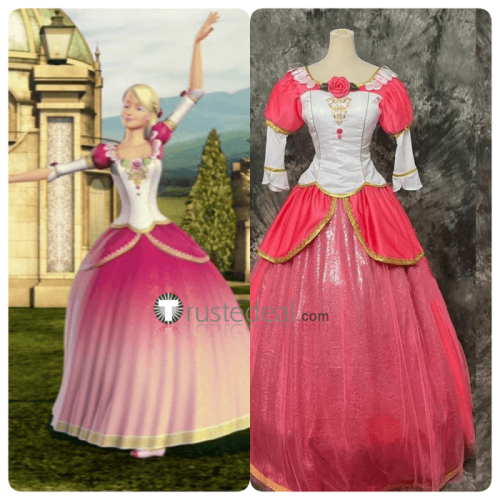 Barbie in the 12 Dancing Princesses Genevieve Pink Green Red Cosplay Costume