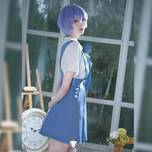 Neon Genesis Evangelion Asuka Rei Blue White School Girl Uniform Cosplay Costume 2