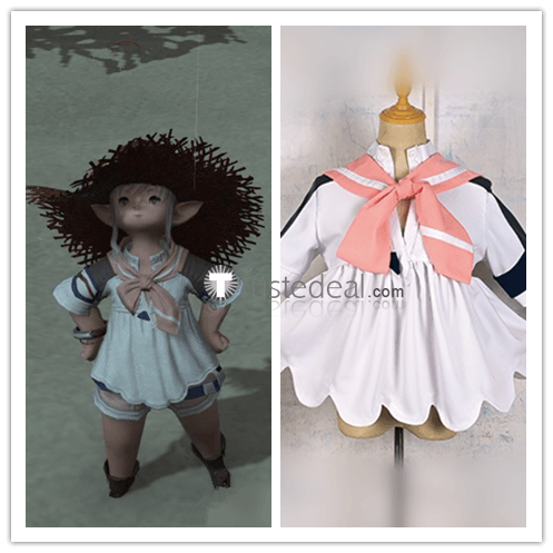 Final Fantasy XIV FF14 FFXIV Lalafell Sailor Uniform Blue Pink Cosplay Costume