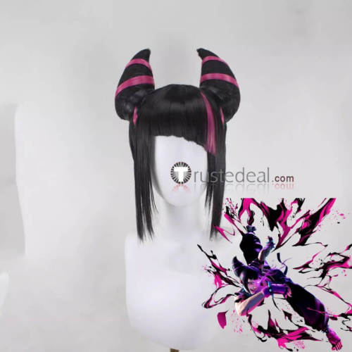 Street Fighter VI 6 Juri Han Black Pink Styled Cosplay Wig