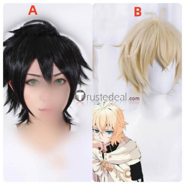 Seraph of the End Owari no Serafu Mikaela Hyakuya Yuichiro Hyakuya Short Black Blonde Cosplay Wig