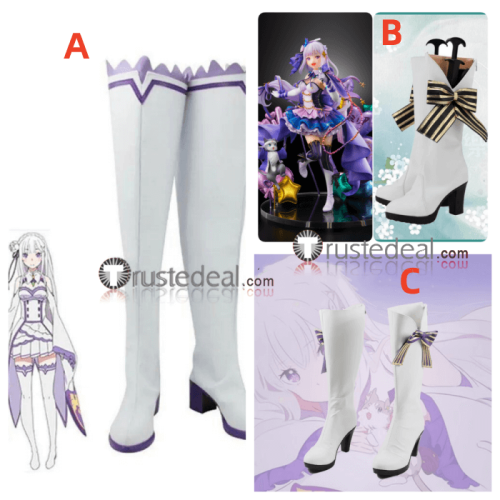 ReZero kara Hajimeru Isekai Seikatsu Emilia Elf Idol White Cosplay Shoes Boots