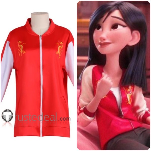 Wreck It Ralph 2 Princess Mulan Red Baseball Jacket Dragon Prints Cosplay Costume