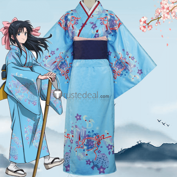 Rurouni Kenshin Kamiya Kaoru Blue Kimono Cosplay Costume