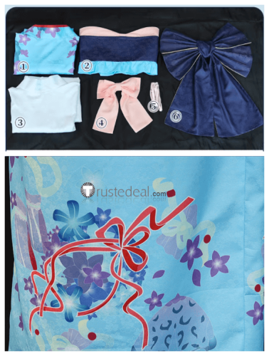 Rurouni Kenshin Kamiya Kaoru Blue Kimono Cosplay Costume