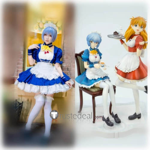 Neon Genesis Evangelion Rei Ayanami Blue Maid Lolita Cosplay Costume