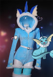 Gijinka Vaporeon Glaceon Blue Fluffy Jumpsuit Bunny Suit Cosplay Costume