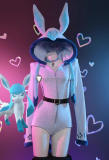 Gijinka Vaporeon Glaceon Blue Fluffy Jumpsuit Bunny Suit Cosplay Costume
