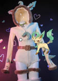 Pokemon Gijinka Leafeon Jolteon Fluffy Jumpsuit Bunny Suit Cosplay Costume