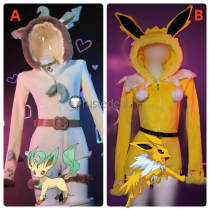 Pokemon Gijinka Leafeon Jolteon Fluffy Jumpsuit Bunny Suit Cosplay Costume