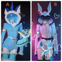 Pokemon Gijinka Vaporeon Glaceon Blue Fluffy Jumpsuit Bunny Suit Cosplay Costume