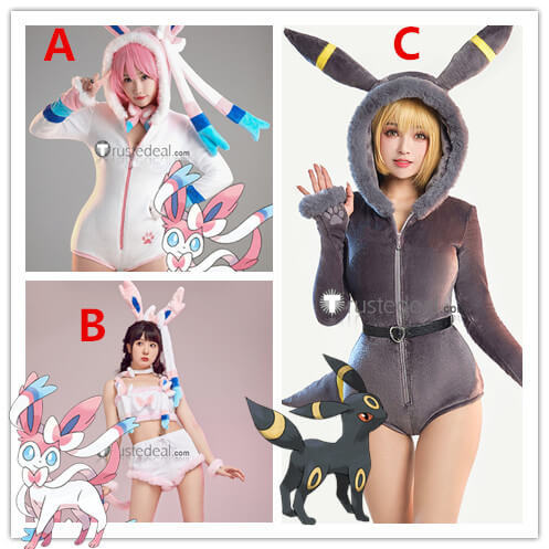 Pokemon Gijinka Sylveon Umbreon Fluffy Jumpsuit Bunny Suit Pink Cosplay Costume