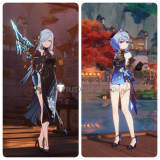 Genshin Impact Frostflower Dew Shenhe Twilight Blossom Ganyu New Outfit Black Cheongsam Cosplay Costume 2