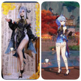 Genshin Impact Frostflower Dew Shenhe Twilight Blossom Ganyu New Outfit Black Cheongsam Cosplay Costume 2