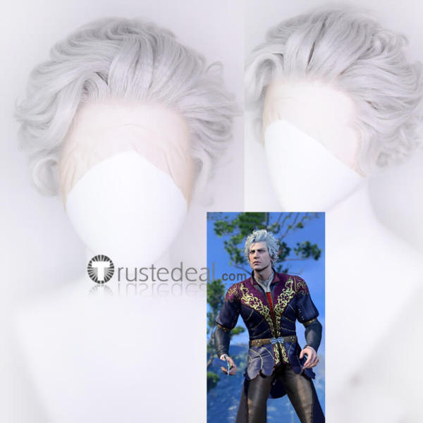 Baldur's Gate 3 BG3 Astarion Silver White Lace Front Styled Cosplay Wig