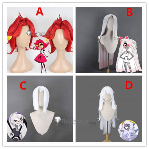 Hazbin Hotel Niffty Vaggie Lute Emily Silver White Pink Red Styled Cosplay Wig