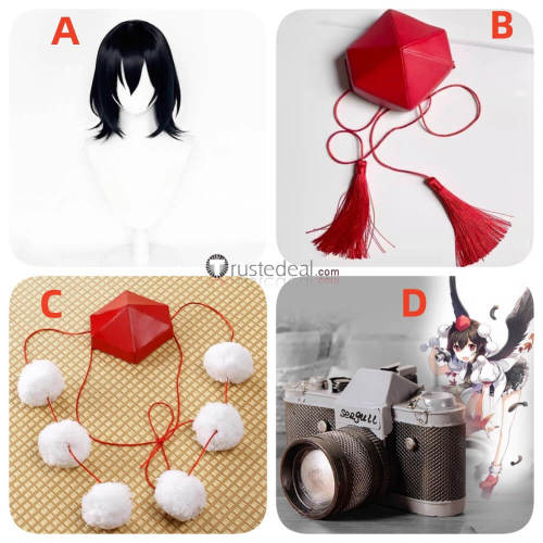 Touhou Shoot the Bullet Aya Shameimaru Red Hair Camera Styled Cosplay Wig Accessories Props