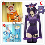 Pokemon Gijinka Gengar Flareon Vaporeon Blue Jumpsuit Swimsuit Purple Bunny Suit Cosplay Costume