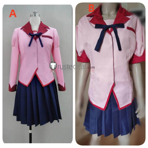 Monogatari Tsubasa Hanekawa Pink Summber School Uniform Cosplay Costume
