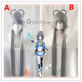 Vocaloid Luo TianYi Cheongsam Dark Gray Silver Cosplay Wig 120cm