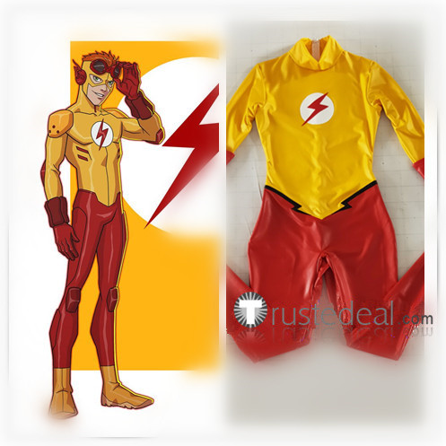 Young Justice Kid Flash Wally West Red Yellow Jumpsuit Cosplay Costume 3