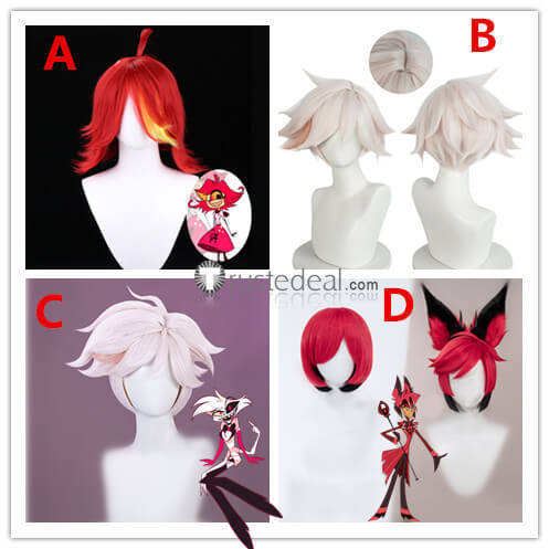 Hazbin Hotel Niffty Angel Dust Alastor Red Cosplay Wig Ears Hair Accessories