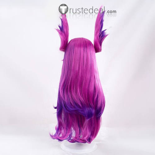 League of Legends Star Guardian Xayah Pink Purple Cosplay Wig Ears