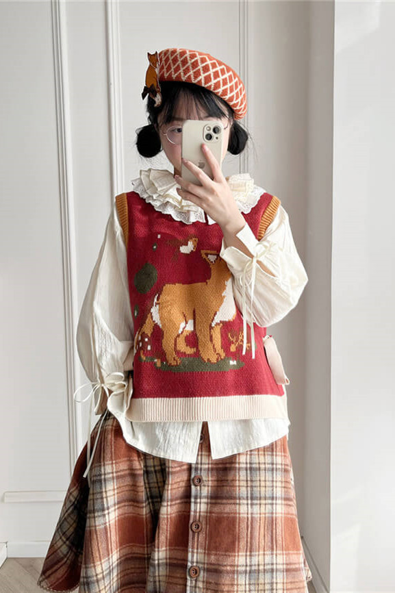 Miss Point ~Little Fox in Woods Sweater Vest