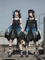 Butterfly Effect ~Punk Halloween Lolita High Waist JSK - Silver Gray Long Version M - In Stock