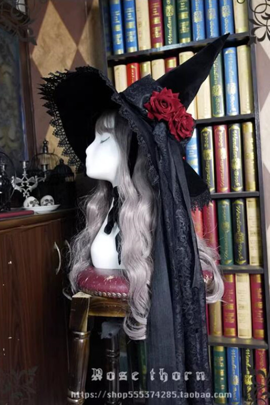 Dark Rose Lace Halloween Lolita Witch Hat