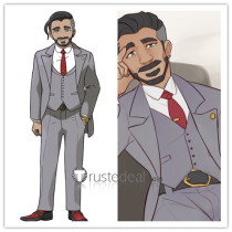 Pokemon Sword and Shield Chairman Rose Grey Suit Cosplay Costume