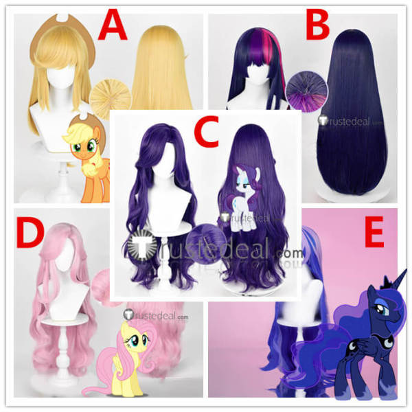 My Little Pony Friendship Is Magic Rarity Fluttershy Applejack Twilight Sparkle Princess Luna Blue Purple Pink Cosplay Wig
