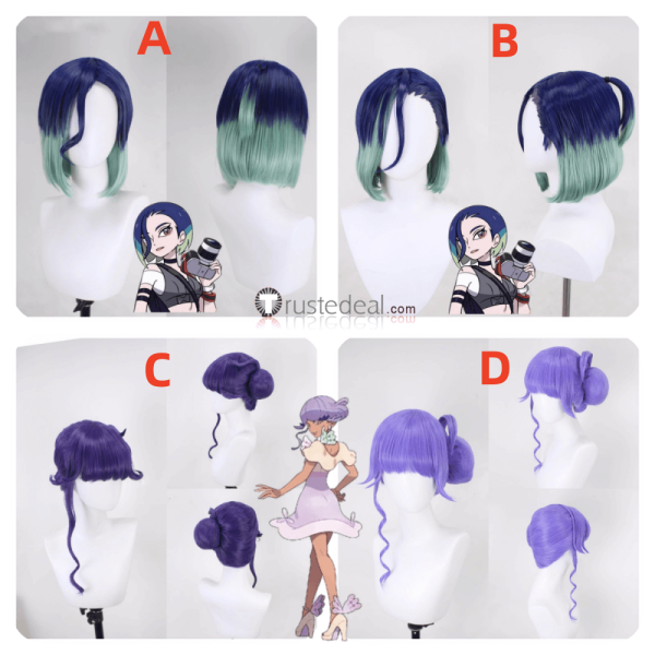 Pokemon Scarlet and Pokémon Violet Perrin Tulip Purple Blue Prestyled Cosplay Wig