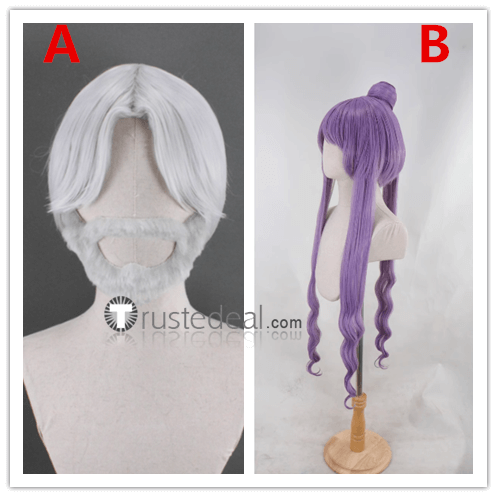Overlord Sebas Tian Shalltear Bloodfallen Purple Ponytail Silver Prestyled Cosplay Wig