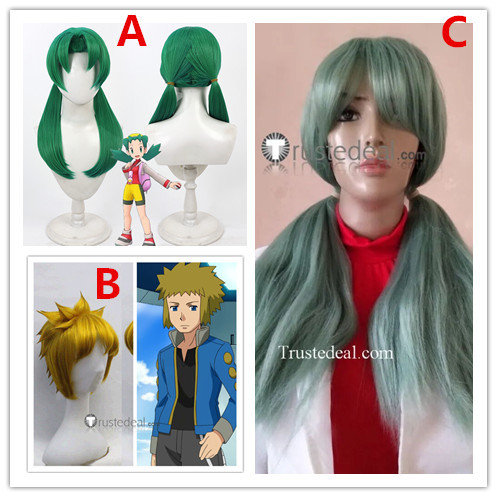 Pokemon Trainer Kris Volkner Blonde Green Cosplay Wig