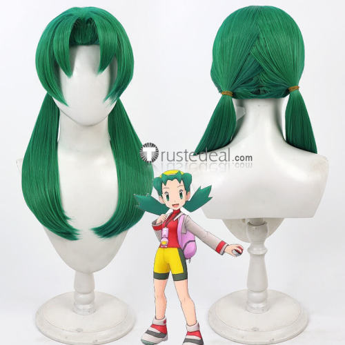 Pokemon Trainer Kris Volkner Blonde Green Cosplay Wig