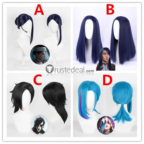 League of Legends LOL Arcane Caitlyn Jinx The Piltover Enforcer Vi Black Blue Cosplay Wig