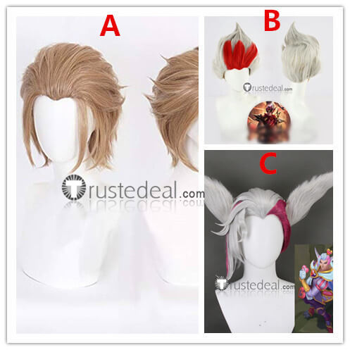 League of Legends LOL Rakan Xayah Sweetheart Valentine's Day Arcana Green White Pink Cosplay Wig Ears