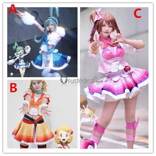 Pokemon Journeys The Series Lisia Serena May Performance Blue Pink Cosplay Costume