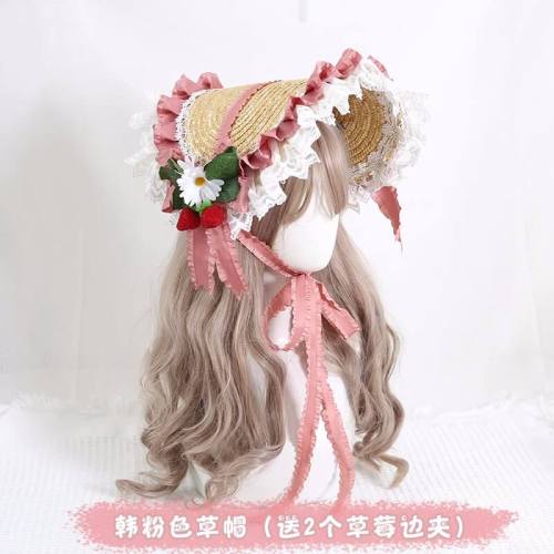 Lolita Sweet Straberry Lace BNT Hat Pink Red
