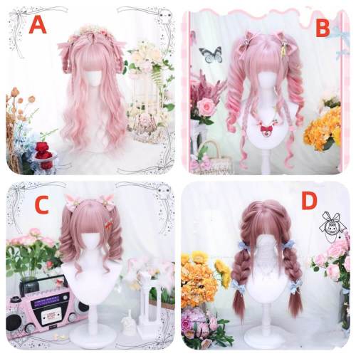 Dalao Pink Lolita Long Curls Ponytails Wig