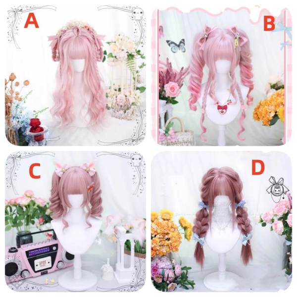 Dalao Pink Lolita Long Curls Ponytails Wig
