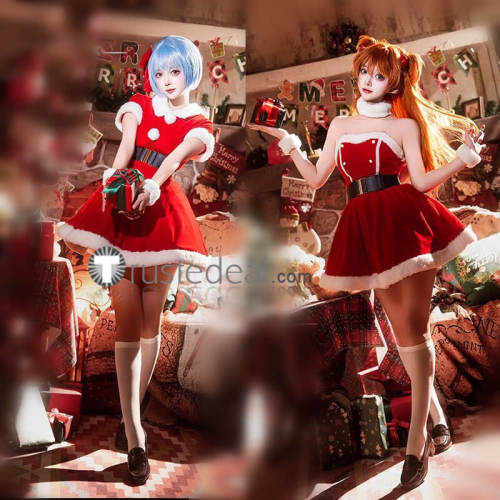 Neon Genesis Evangelion Asuka Rei Christmas Santa Cosplay Costume